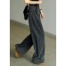 Casual Black High Waist Zip Up Draping Pockets Cotton Denim Wide Leg Pants Summer