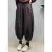 Handmade Red elastic waist pocket Print Linen lantern Pants Spring