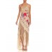 MORPHEW COLLECTION Beige Bias Cut Fringed Dress Made From 1920S Hand-Embroidered Silk