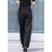 Classy Black High Waist Pockets Patchwork Cotton Denim Pants Summer