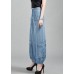 Fashion Light Blue High Waist Pockets Cotton Denim Lantern Pants Summer