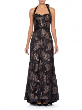 MORPHEW ATELIER Fully Lined Gown Made From 1930'S Metallic Floral Silk Lamé Paris
