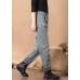 Casual Blue High Waist Button Pockets Patchwork Cotton Denim Pants Summer