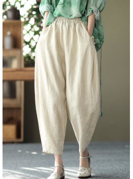 Linen Colour Oversized Harem Pants Elastic Waist Summer