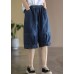 Plus Size Blue Elastic Waist Pockets Patchwork Cotton Denim Half Pants Summer