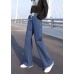 Plus Size Blue Elastic Waist Drawstring Draping Cotton Denim Wide Leg Pants Summer