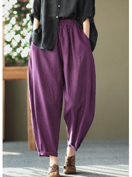 Italian Purple Oriental High Waist Linen Harem Pants Summer