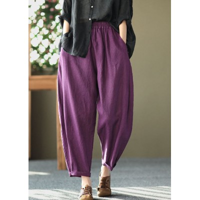 Italian Purple Oriental High Waist Linen Harem Pants Summer