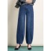 Elegant Light Blue High Waist Pockets Patchwork Cotton Harem Pants Spring