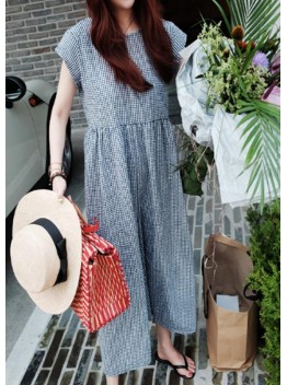 Beautiful plaid casual zippered jumpsuit pants Sewing trousers