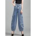 Fashion Light Blue Pockets Patchwork Cotton Denim Lantern Pants Trousers Spring