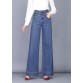 Unique Denim Blue High Waist Zip Up Pockets Draping Cotton Wide Leg Pants Summer