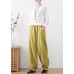 Bohemian Ginger Elastic Waist Linen Beam Pants Summer