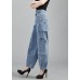 Fashion Light Blue Pockets Patchwork Cotton Denim Lantern Pants Trousers Spring