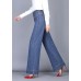 Unique Denim Blue High Waist Zip Up Pockets Draping Cotton Wide Leg Pants Summer