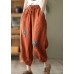 Orange Pockets Tie Waist Linen Harem Pants Summer