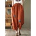 Orange Pockets Tie Waist Linen Harem Pants Summer