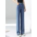 Modern Blue High Waist Zip Up Pockets Plaid Cotton Wide Leg Pants Trousers Summer