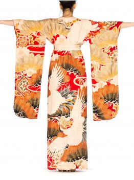 MORPHEW COLLECTION Hand Painted Silk Wrap Dress Made From An Antique 1920S Japanese Kimono