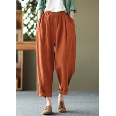 Bohemian Orange High Waist Pockets Original Design Linen Harem Pants Summer