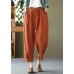 Bohemian Orange High Waist Pockets Original Design Linen Harem Pants Summer