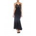 MORPHEW COLLECTION Black Bias Cut Silk Crepe De Chine Backless Gown With Edwardian Beaded Lace