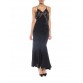 MORPHEW COLLECTION Black Bias Cut Silk Crepe De Chine Backless Gown With Edwardian Beaded Lace