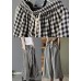 Casual Large Plaid Elastic Waist Linen Wide Leg Pants Summer