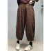 Handmade Red elastic waist pocket Print Linen lantern Pants Spring