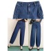 Elegant Light Blue High Waist Pockets Patchwork Cotton Harem Pants Spring