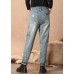 Casual Blue High Waist Button Pockets Patchwork Cotton Denim Pants Summer