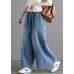 Organic Light Blue Elastic Waist Pockets Cotton Wide Leg Denim Pants Spring