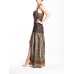 MORPHEW ATELIER Haute Couture Beaded Gown With High Slit Made From Antique Indian Sari Silk Woven Metal Fibers