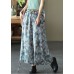 Fashion Blue Elastic waist Pockets Linen Beam Pants Summer