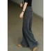 Casual Black High Waist Zip Up Draping Pockets Cotton Denim Wide Leg Pants Summer