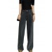 Casual Black High Waist Zip Up Draping Pockets Cotton Denim Wide Leg Pants Summer