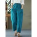 Fashion Peacock Blue Elastic Waist Patchwork Linen Harem Pants Summer