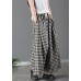 Casual Large Plaid Elastic Waist Linen Wide Leg Pants Summer