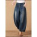 Fashion Denim Blue High Waist Pockets Patchwork Cotton Harem Pants Spring