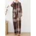 spring big pockets ming Harem cotton brown plus szie  plaid jumpsuit