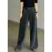 Casual Black High Waist Zip Up Draping Pockets Cotton Denim Wide Leg Pants Summer