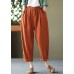 Bohemian Orange High Waist Pockets Original Design Linen Harem Pants Summer