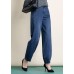 Elegant Light Blue High Waist Pockets Patchwork Cotton Harem Pants Spring