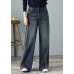 Loose Denim Blue High Waist Pockets Cotton Wide Leg Pants For Women Spring