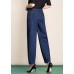 Navy Pockets Patchwork Cotton Denim Harem Pants High Waist Spring