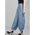 Fashion Light Blue High Waist Pockets Cotton Denim Lantern Pants Summer