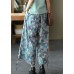 Fashion Blue Elastic waist Pockets Linen Beam Pants Summer