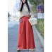 Unique Red wrinkled Embroideried Pendant Linen wide leg Pants Spring