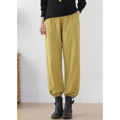 Fashion Ginger Elastic Waist Pockets Linen Harem Pants Summer