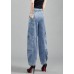 Fashion Light Blue Pockets Patchwork Cotton Denim Lantern Pants Trousers Spring